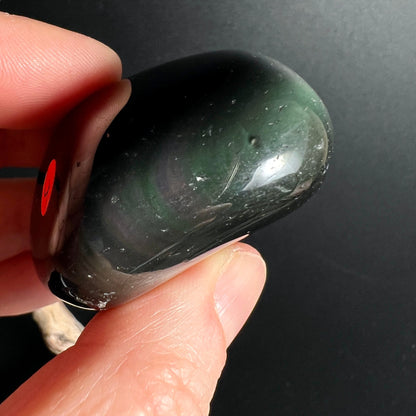 Regenbogenobsidian Stein 4 | glänzende Oberfläche | grün-schwarze Musterung | Happy Minerals