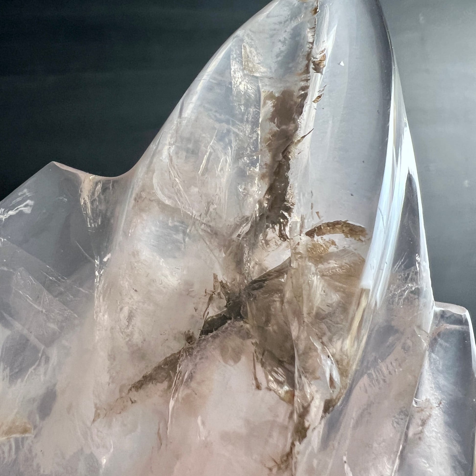Rosenquarz Blatt Nahaufnahme | Spitze | featherartige Einschlüsse | kristallklar | Madagaskar | Happy Minerals