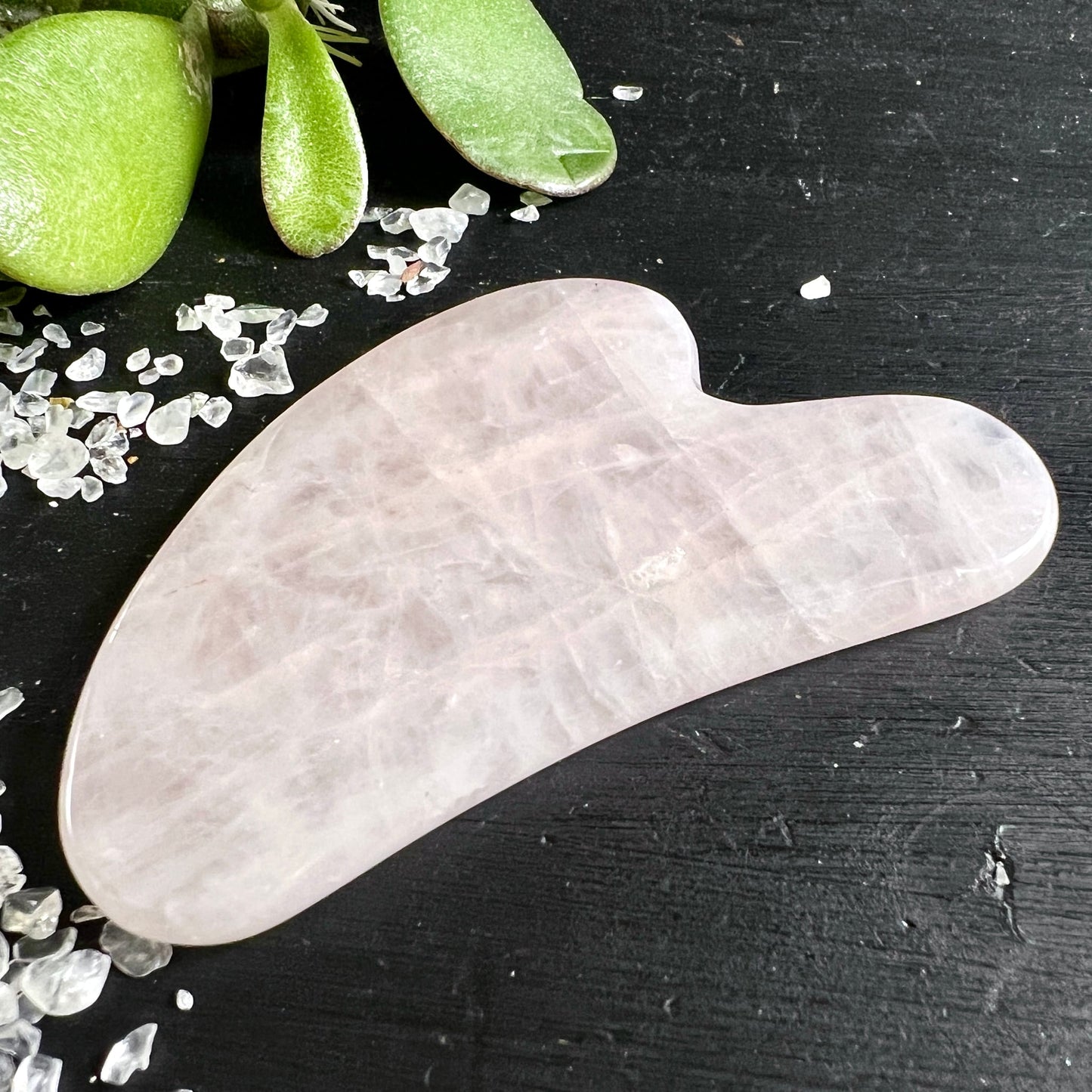 Rosenquarz Gua Sha | Brasilien | Kristallsalz | Sukkulente | sanftes Rosa | Happy Minerals