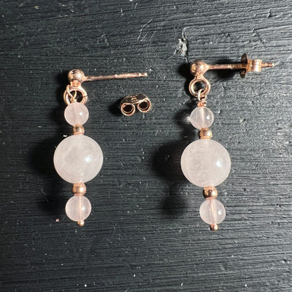 Rosenquarz | Ohrsteckerpaar | 925 Silber Stempel | offene Verschlüsse | rosévergoldet | Happy Minerals