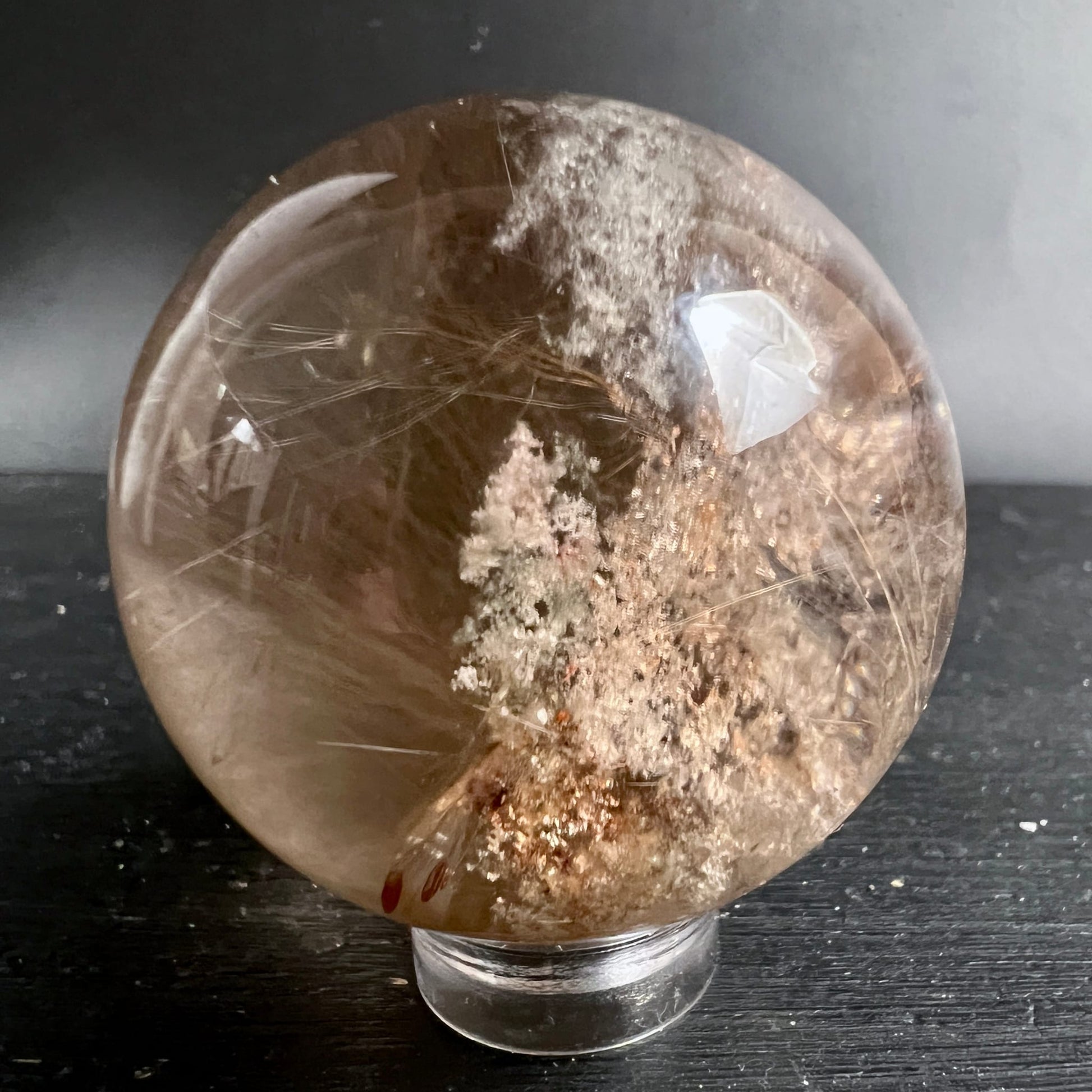 Rutilquarz | Kugel | Brasilien | goldene Nadeln | Baumwurzel-Muster | Happy Minerals | Variante 1