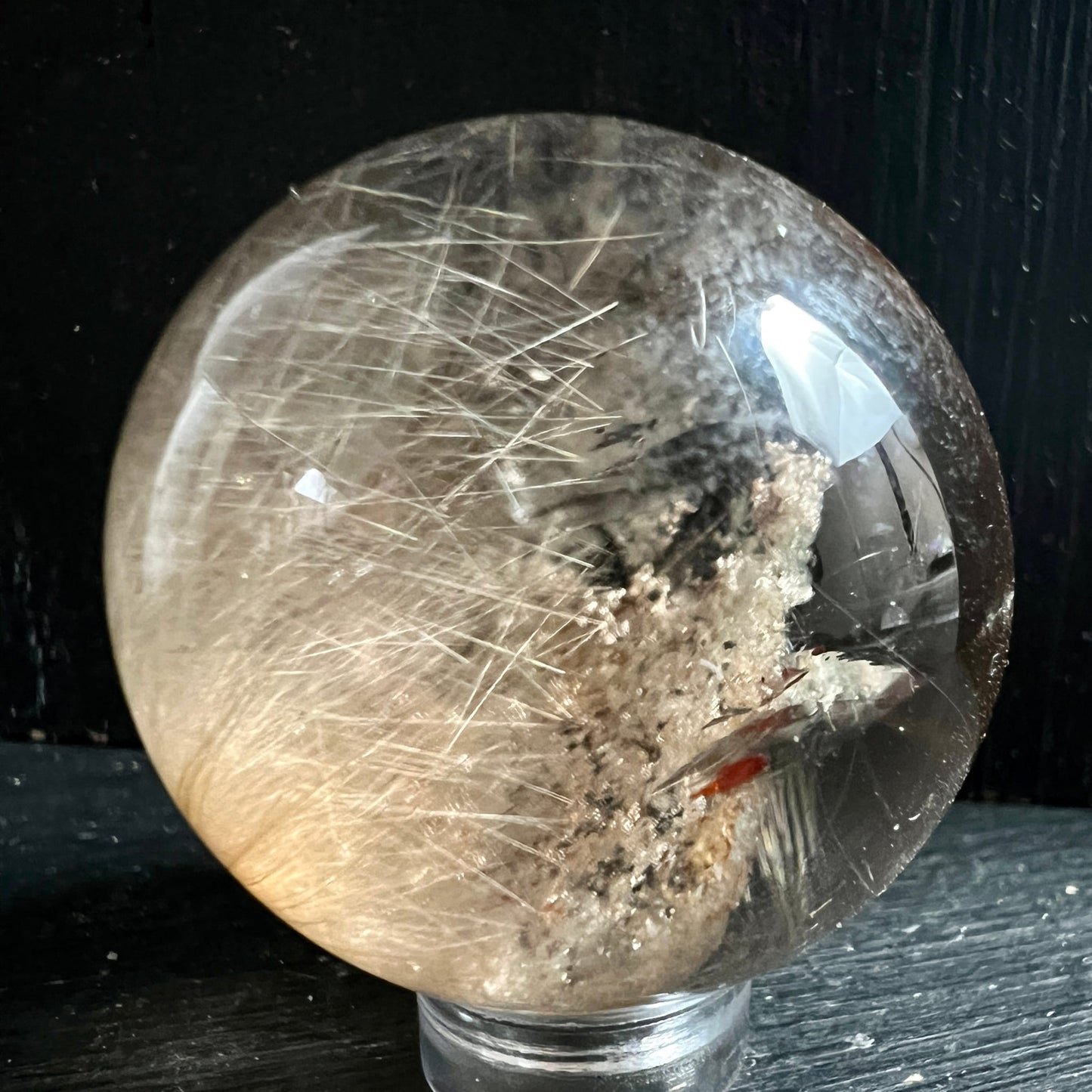 Rutilquarz | Kugel | rotgoldene Nadeln | wolkige Mineraleinschlüsse | Happy Minerals | Variante 3