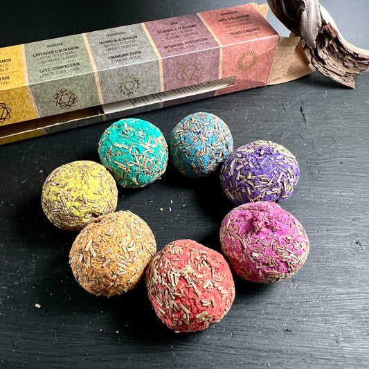 7 bunte Chakra Smudge Bombs | Regenbogenkreis | Türkis Lila Pink Gelb Orange | Argentinien | Happy Minerals