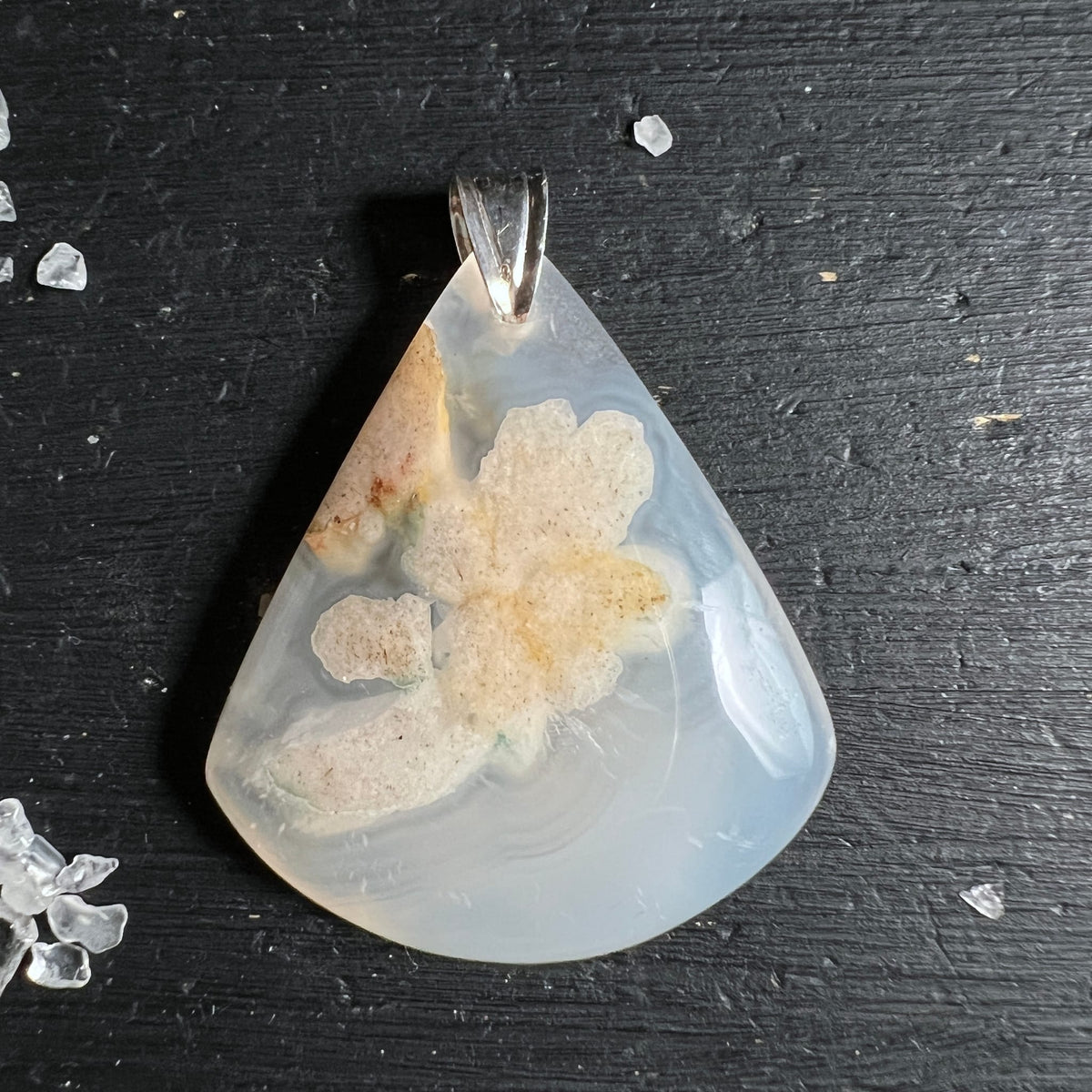 Sakura Achat Anhänger | Kirschblütenachat | Madagaskar | 925 Silberöse | Happy Minerals | zartes Blütenmuster