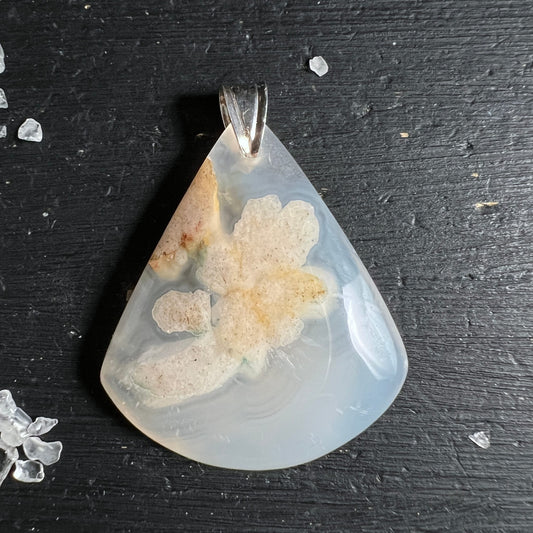 Sakura Achat Anhänger | Kirschblütenachat | Madagaskar | 925 Silberöse | Happy Minerals | zartes Blütenmuster
