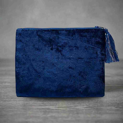 Samtasche Rückseite | Tiefes Nachtblau | Quaste | Reißverschluss | Tarotkarten Aufbewahrung | Happy Minerals