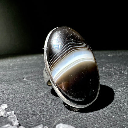 Sardonyx | Ring | Sterlingsilber | dunkle Bänderung | edler Glanz | Unikat | Happy Minerals