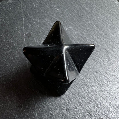 Schwarzer Obsidian Merkaba | Mexiko | Einzelner Stern | Spiegelglanz | Meditation | Happy Minerals