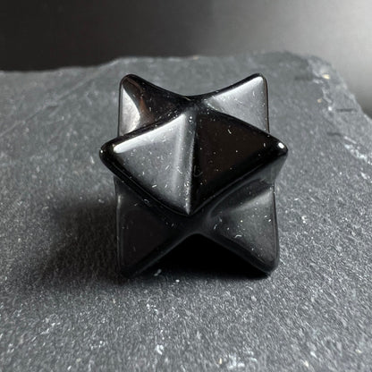 Schwarzer Obsidian Merkaba | Mexiko | Reflexion | Hochglanz | Handschmeichler | Happy Minerals