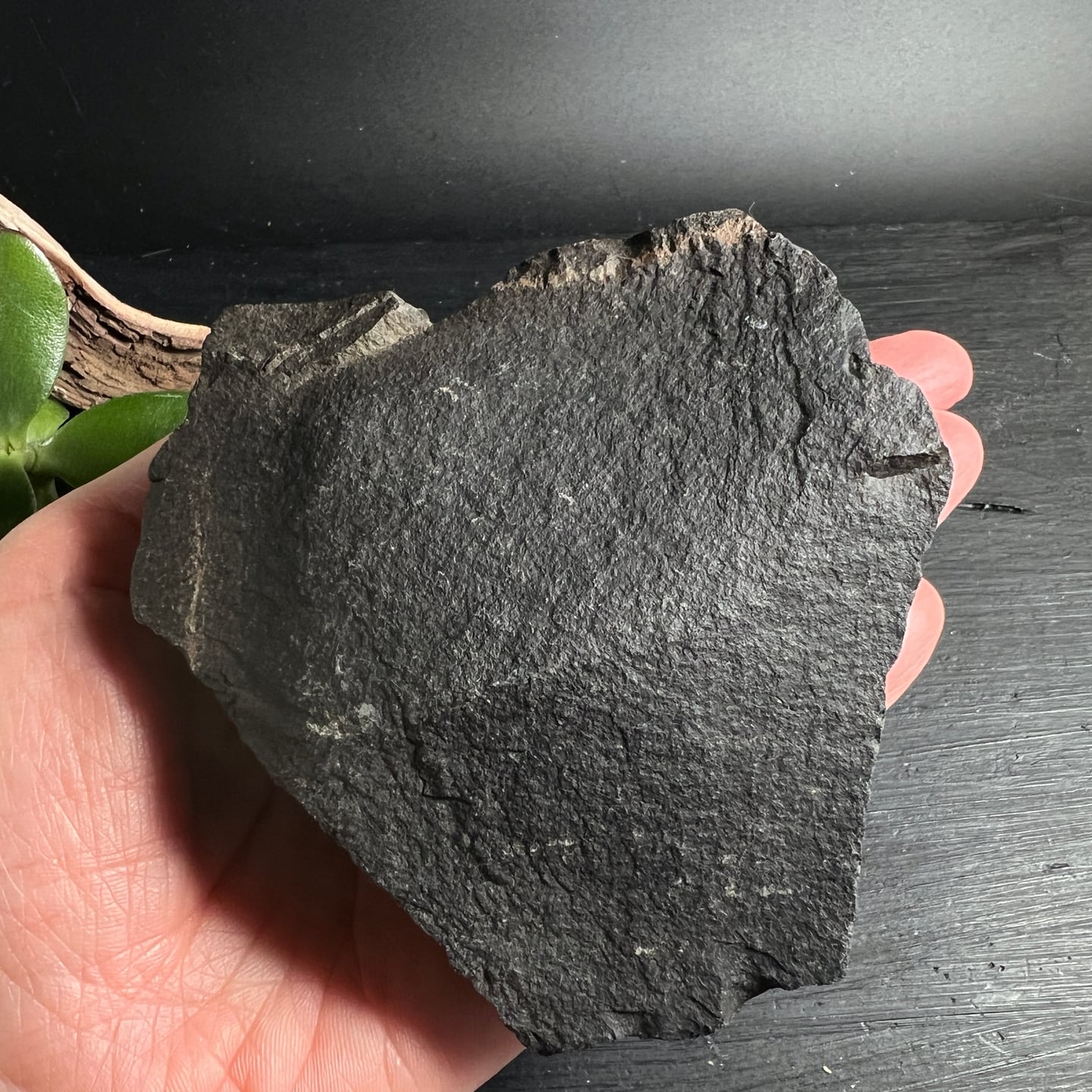 Onyx Rohstein in Hand | Größenvergleich | dunkelgrau schwarze Oberfläche | Brasilien Unikat | Happy Minerals