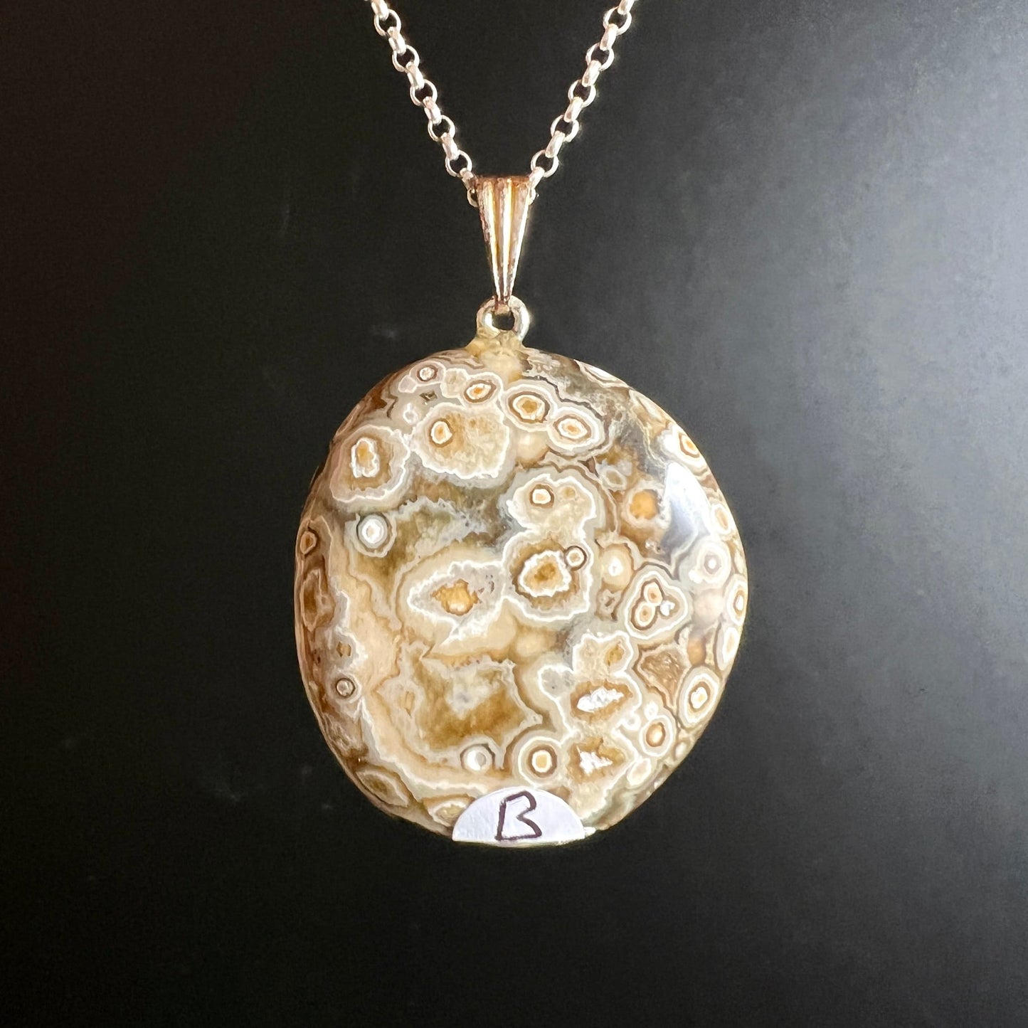 Sea Jasper Anhänger | Variante B | Mit Etikett | Orbicular Jaspis Schmuck | Happy Minerals