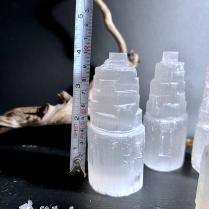 Selenitturm mit Maßband ca 10cm Höhe zeigt echte Größe A-Qualität Marokko