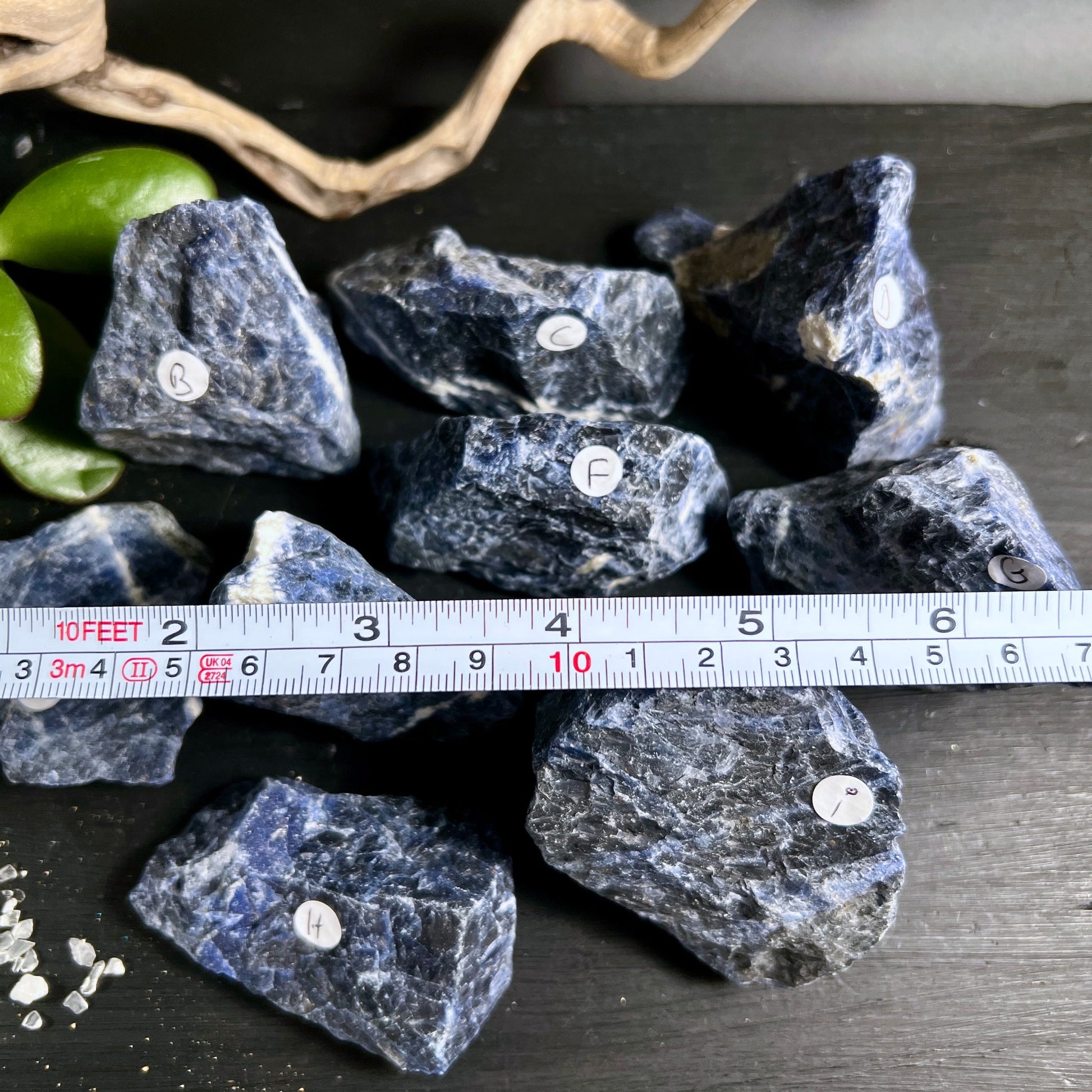 Sodalith Rohstein Brasilien | tiefblaue Kristalle | weisse Adern | Etiketten A-H | Happy Minerals