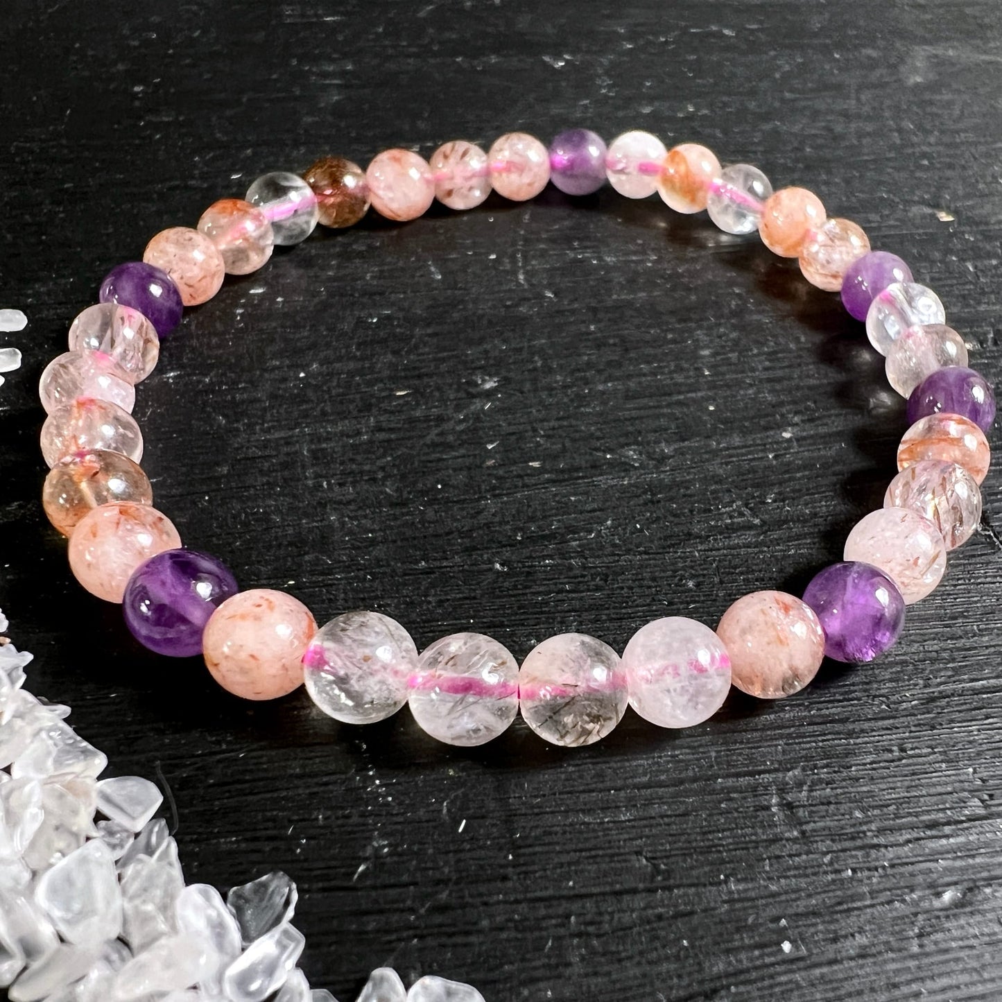 Super Seven Armband | Einzeln | Amethyst Lila Akzente | Rutilquarz Orange Rosa | Melody Stone | Happy Minerals