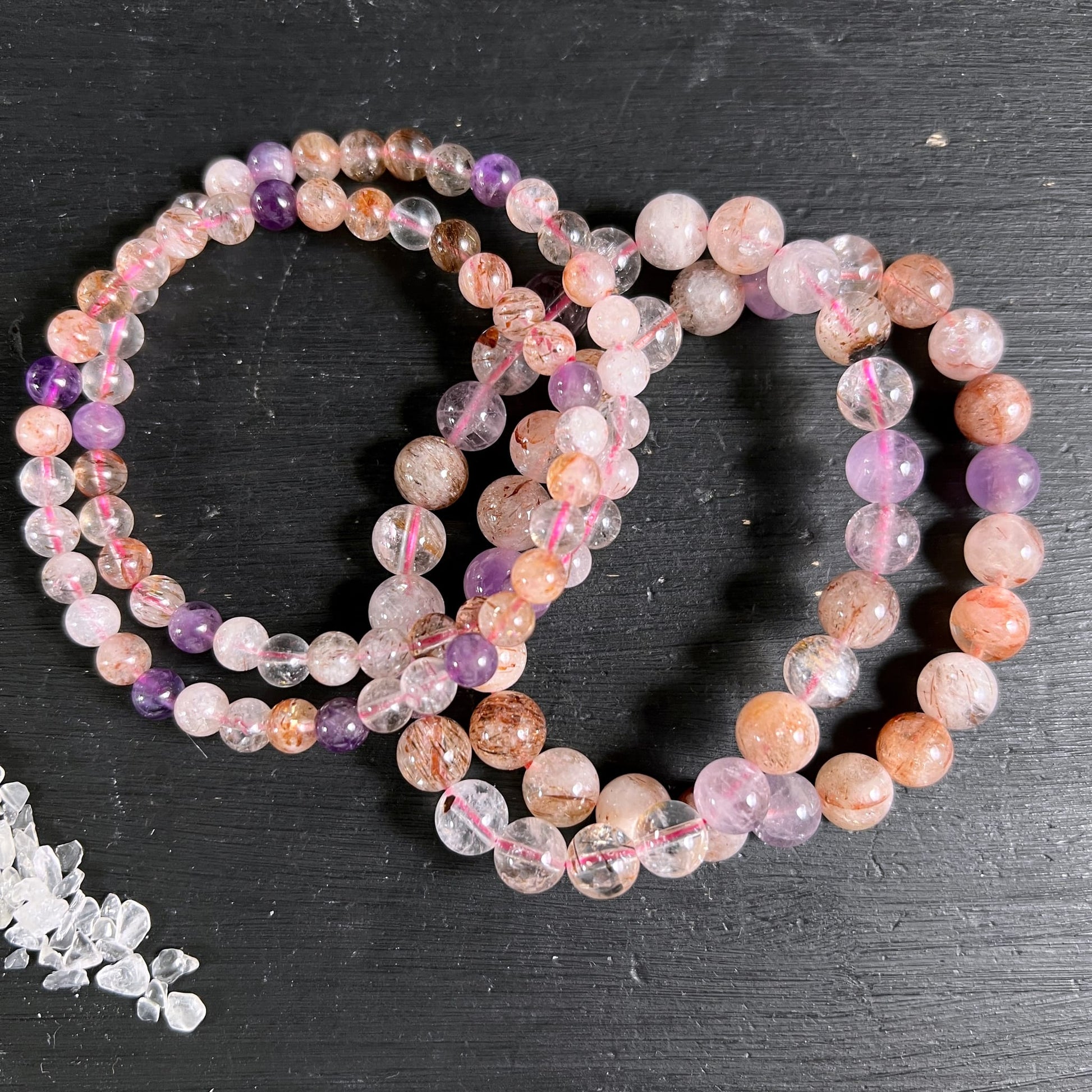 Super Seven Armband | drei Varianten | Rosa Lila Orange | Melody Stone Brasilien | Happy Minerals