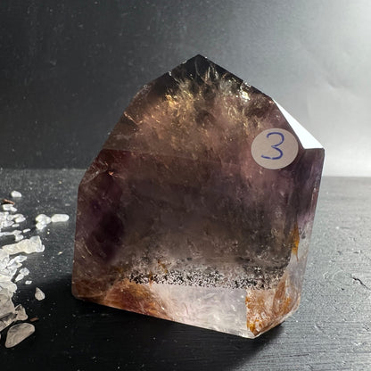 Super Seven Turm | facettenreiche Struktur | Melody Stone Brasilien | Variante 3 | Happy Minerals