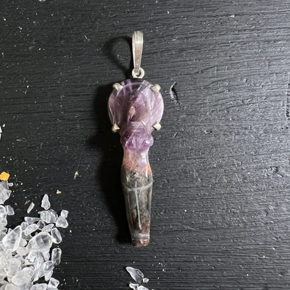 Super Seven | Melody Stone | Göttin-Anhänger | versilbert | Amethyst-Krone | Rauchquarz | Happy Minerals