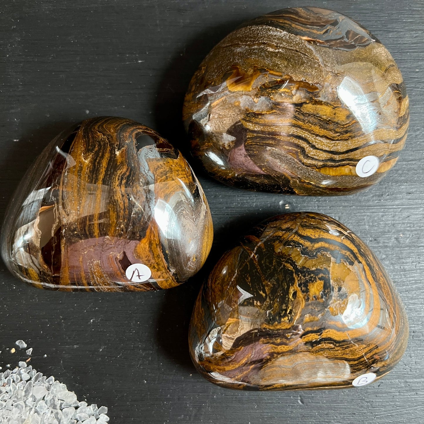 Tigereisen Namibia | Handschmeichler-Trio | Varianten A B C | goldene Streifen | Happy Minerals