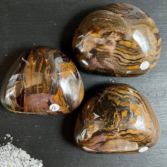 Tigereisen Namibia | Handschmeichler-Trio | Varianten A B C | goldene Streifen | Happy Minerals