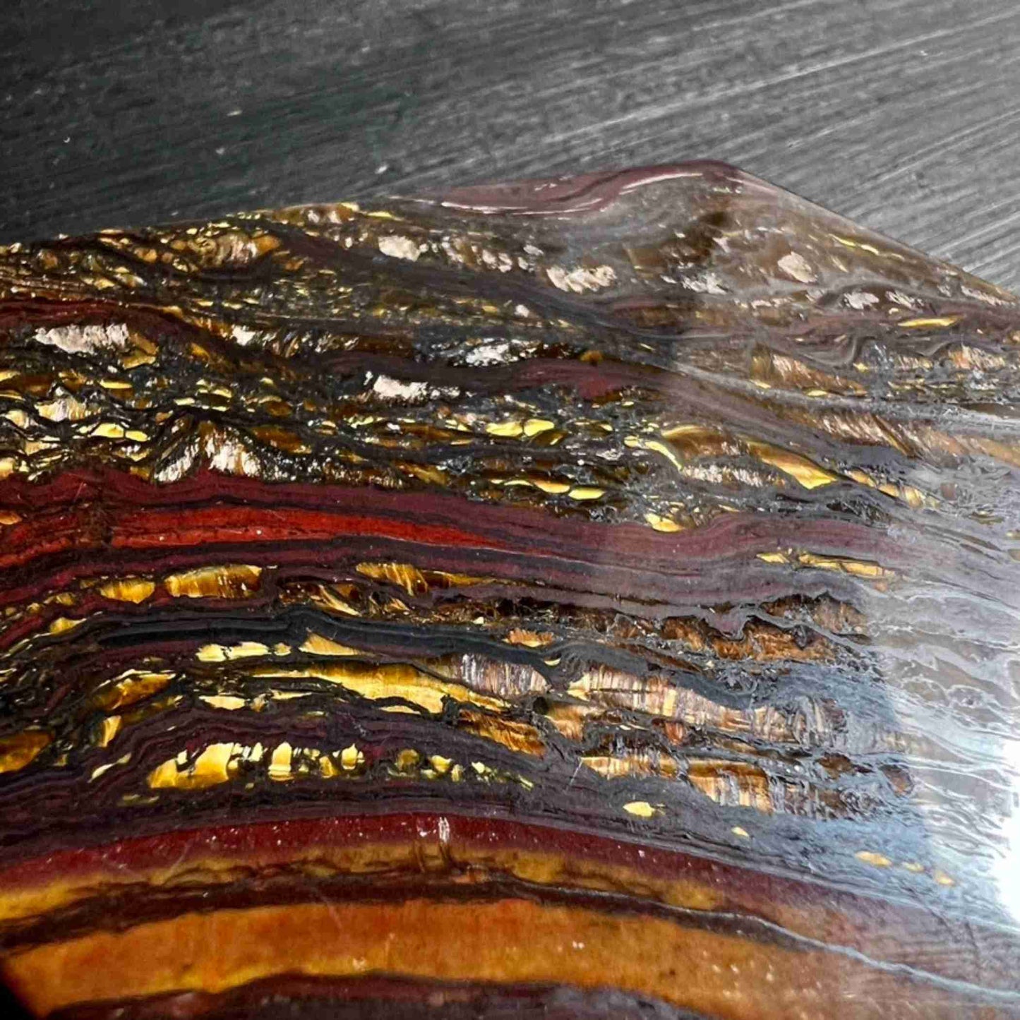 Tigereisen Platte poliert 67mm | Tigerauge Jaspis Hämatit | Namibia