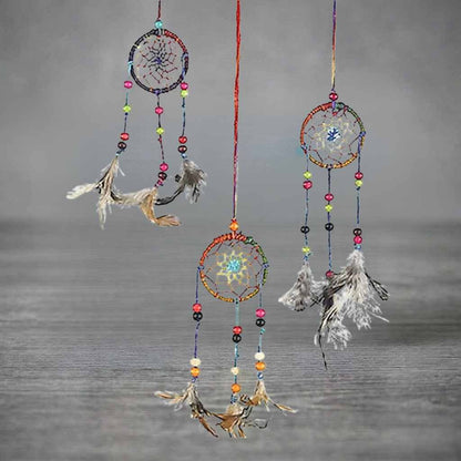 Drei Traumfänger Set | Hanf Regenbogen | bunte Perlen | verschiedene Größen | Nepal Handwerk | Happy Minerals