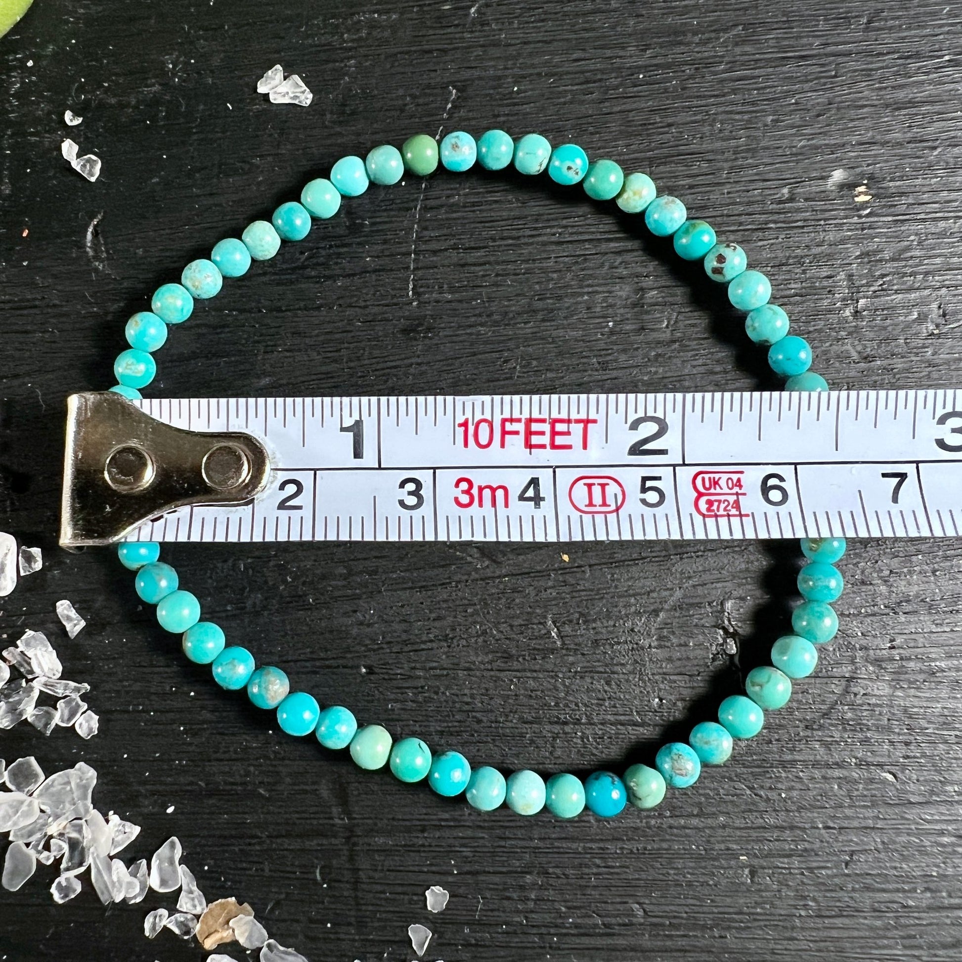 Türkis Perlenarmband | Maßband Messung | 7 Inches | runde blaue Perlen | USA Herkunft | Kristalle | Happy Minerals