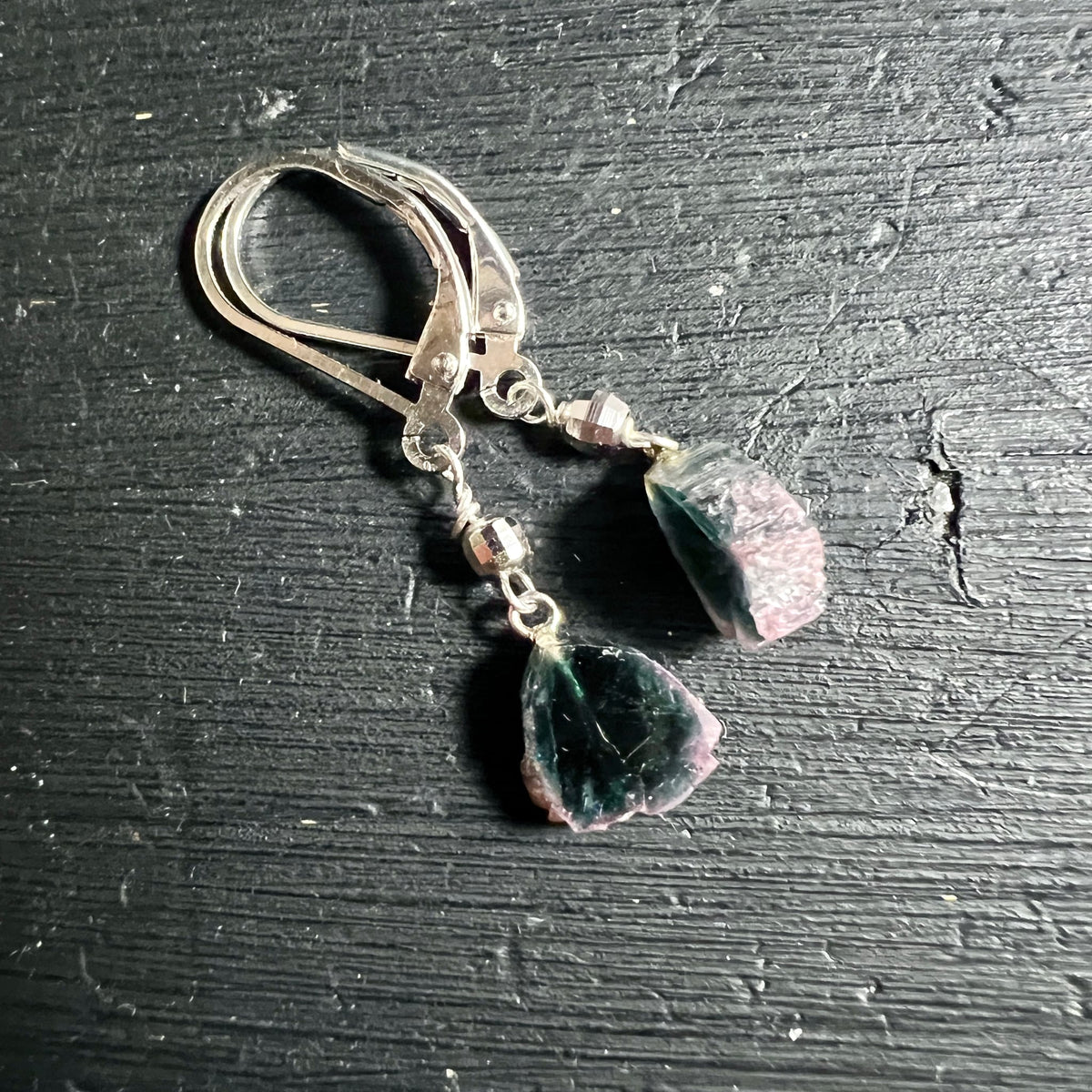 Wassermelonen Turmalin Ohrringe | rohe Kristalle | grün-pink | Brasilien | Happy Minerals Unikat