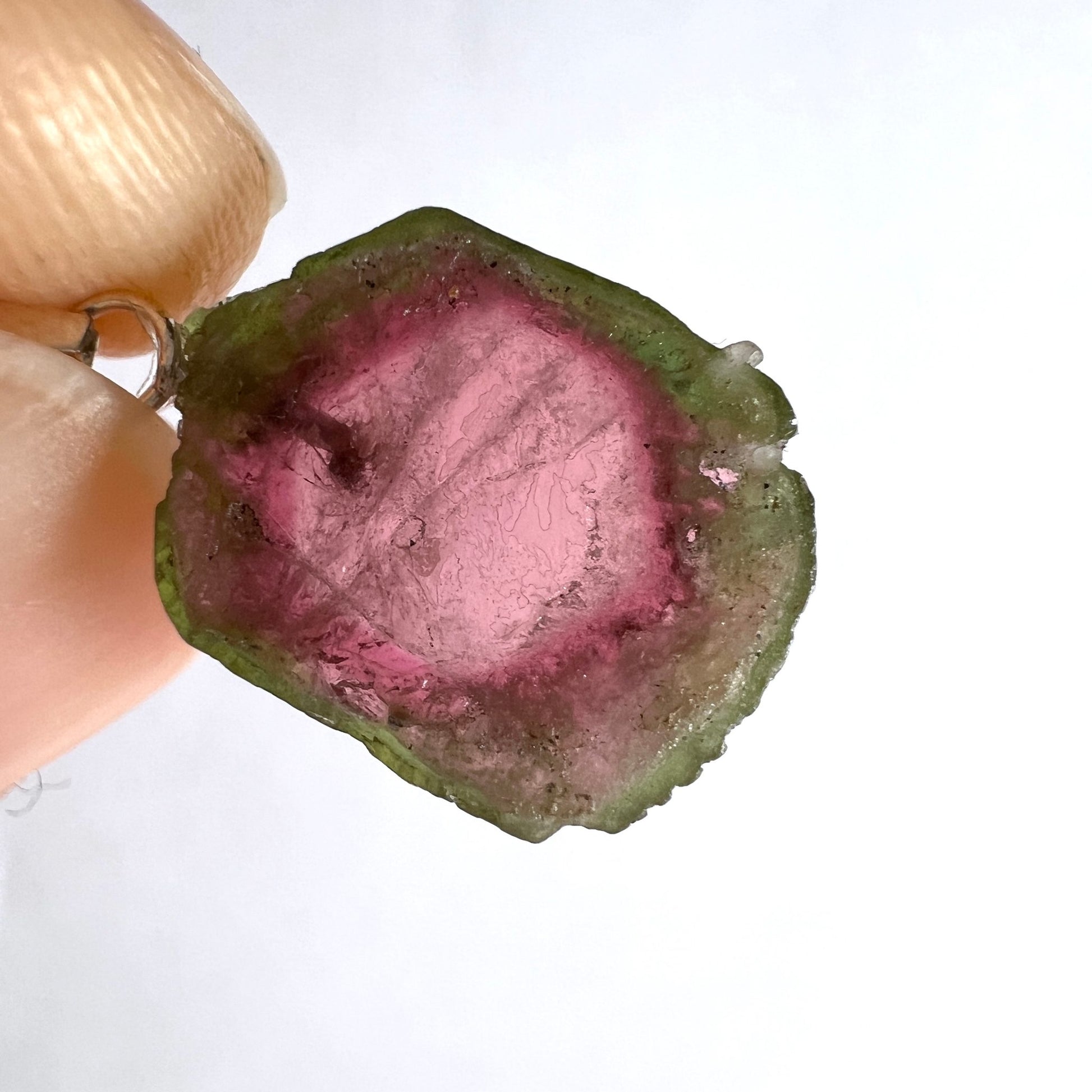 Wassermelonen Turmalin | Rückseite | rosa Zentrum | grüner Rand | natürliches Muster | Happy Minerals