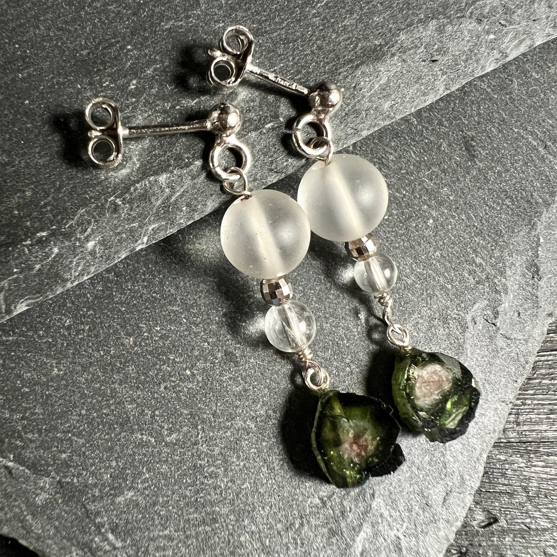 Wassermelonenturmalin | Bergkristall | Ohrstecker | Sterlingsilber | rhodiniert | Unikat | Happy Minerals