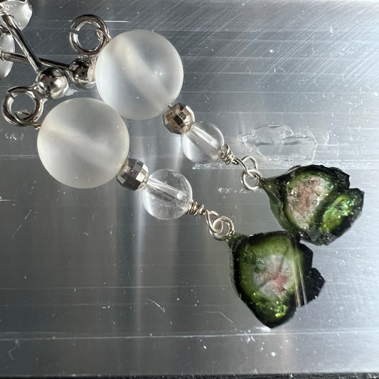 Matter Bergkristall | klare Kristallperlen | Wassermelonenturmalin | funkelnde Facetten | Happy Minerals