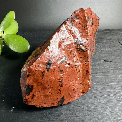 Woodgrain Obsidian Rohstein | Rückseite | natürliche Bruchkanten | rotbraune Holzmaserung | Happy Minerals
