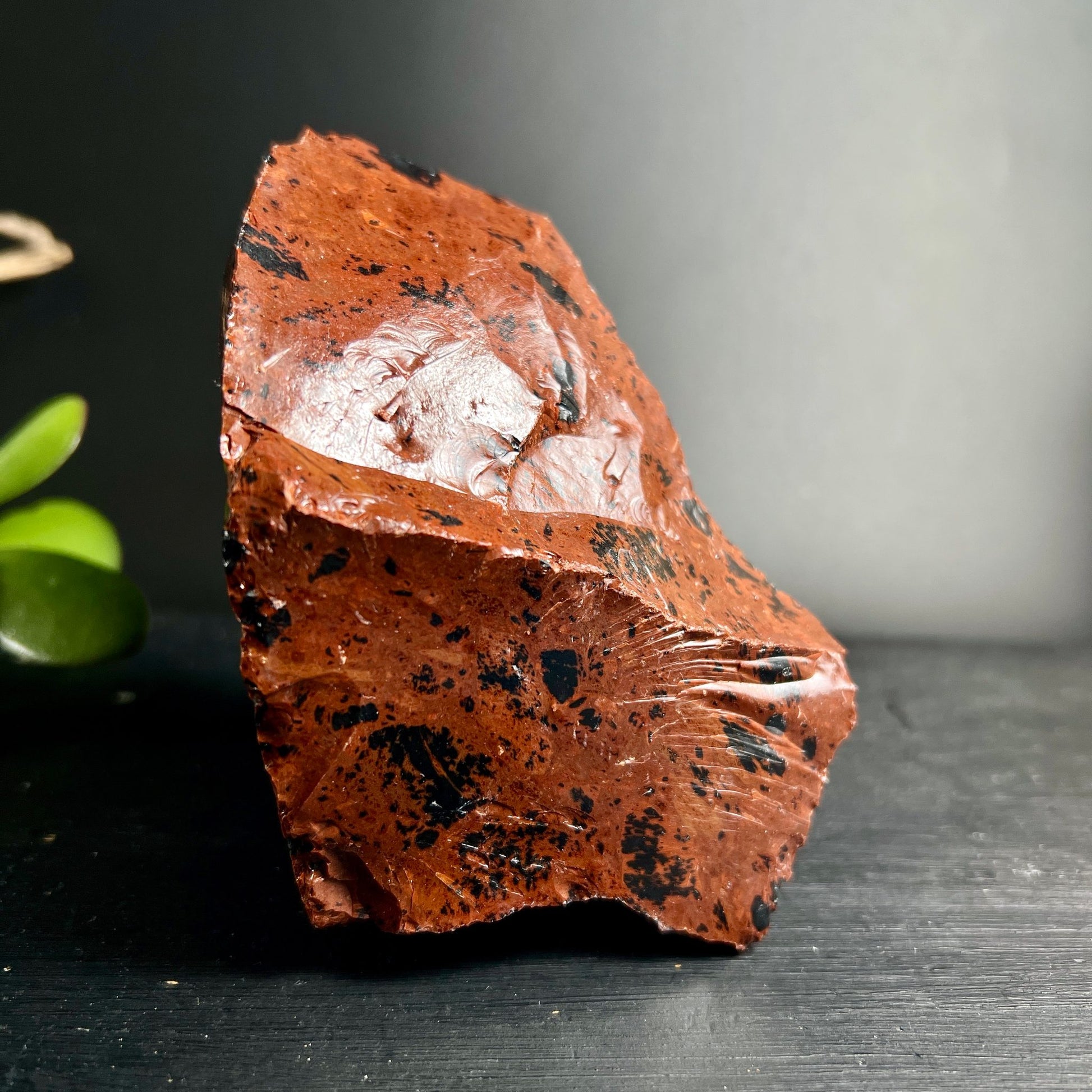 Woodgrain Obsidian Rohstein | spiegelnde Oberfläche | dramatische Lichtreflexe | Mexiko Vulkanglas | Happy Minerals